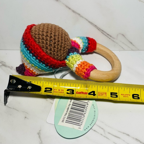 NEW ~PEBBLE~ PIXIE Organic Wooden Teething Ring ~ Crocheted Multi Colored. - Picture 2 of 4